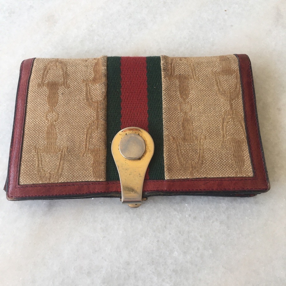 Vintage Gucci Canvas Wallet with Red & Green Stripe